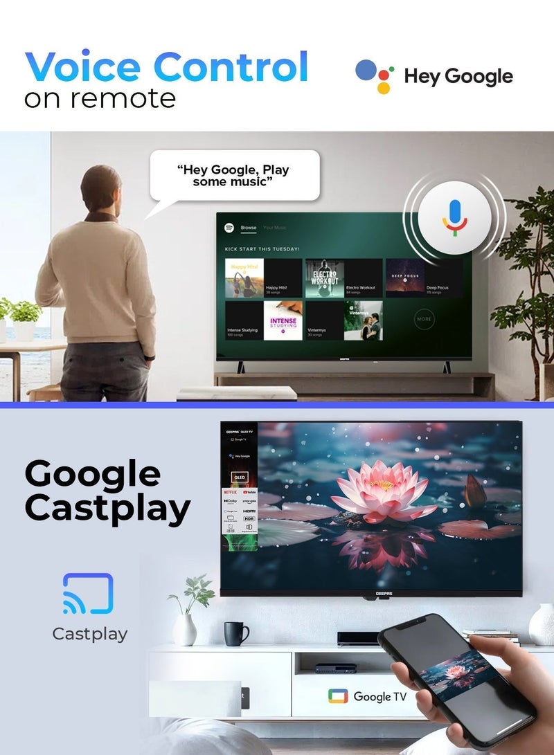Geepas 43" FHD QLED Google TV | Sharp Picture with Sleek Design, with Built-in Apps |  Dolby Audio, HDMI & USB Connectivity| Voice Remote with Google Cast | GLED4325GTQLD - Image 4